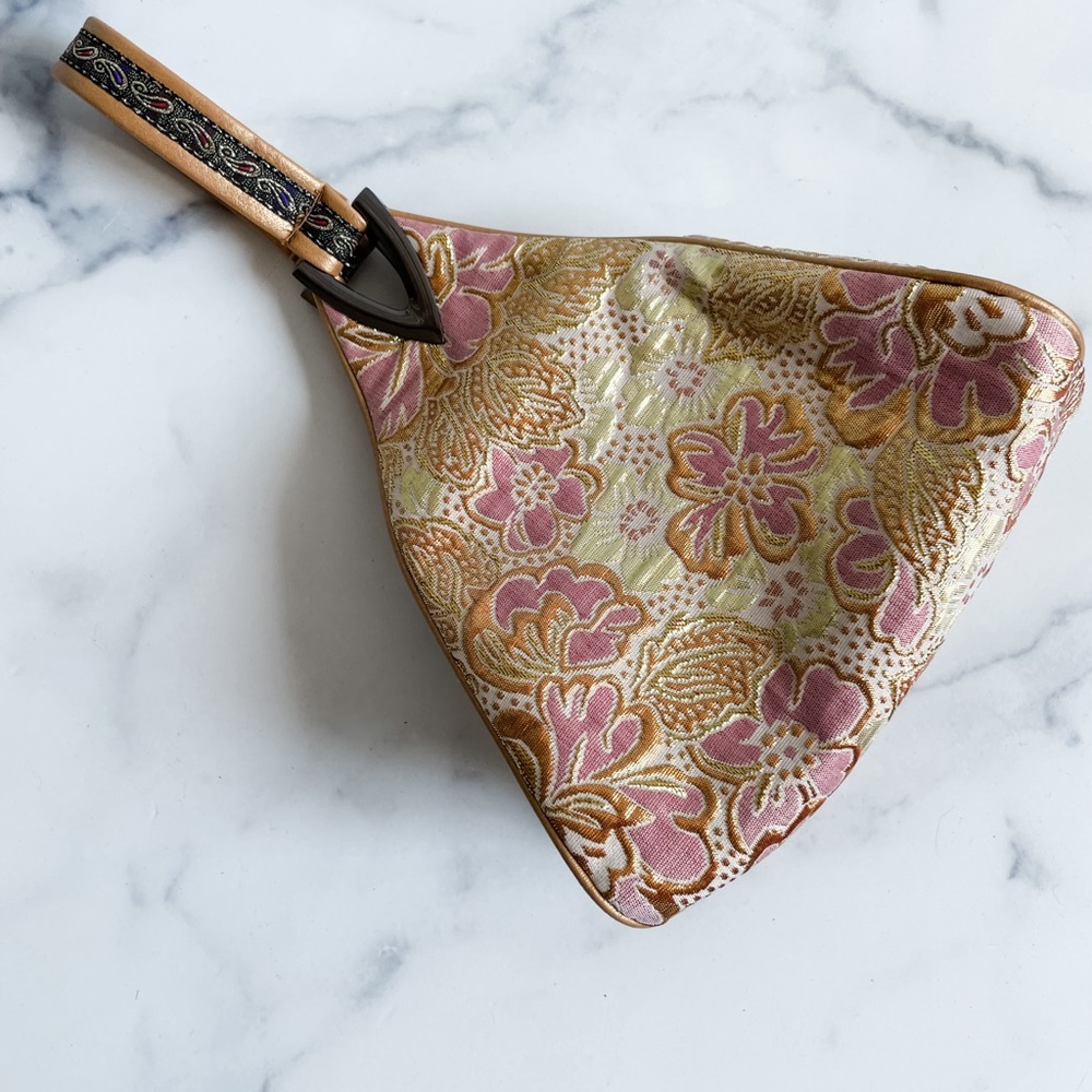 ✨BROCADE Bollywood Wedding Indian Pink Gold Wristlet Purse New Without Tags ✨